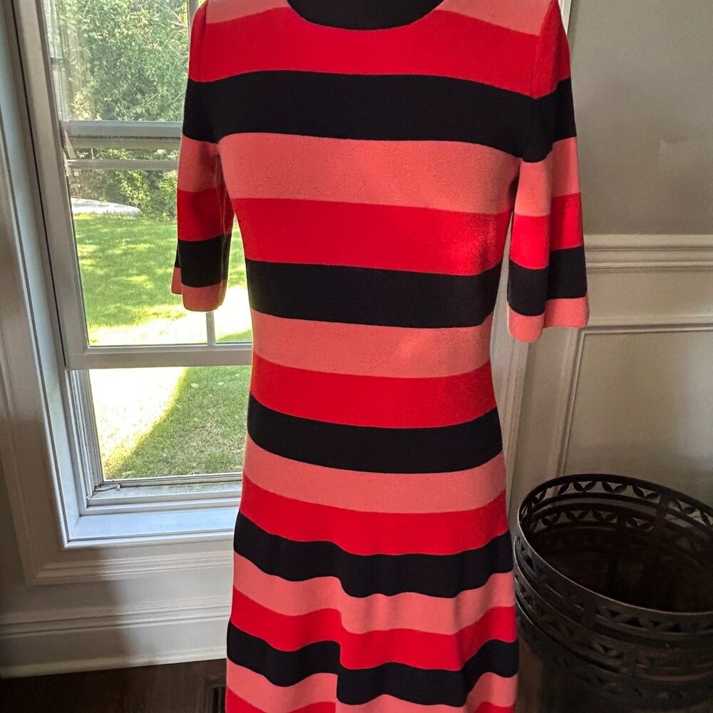 Ann Taylor ~ Navy/Pink/Peach Striped Fitted Dress ~ Women's XS